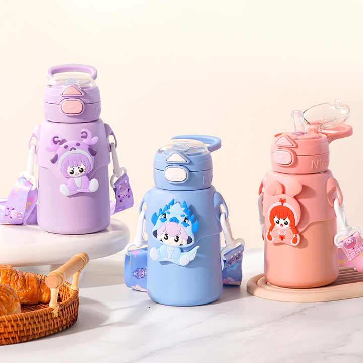 500Ml Cute Thermos Double Wall Drinking Vacuum Insulated Kids Stainless Steel Water Bottle With Straw
