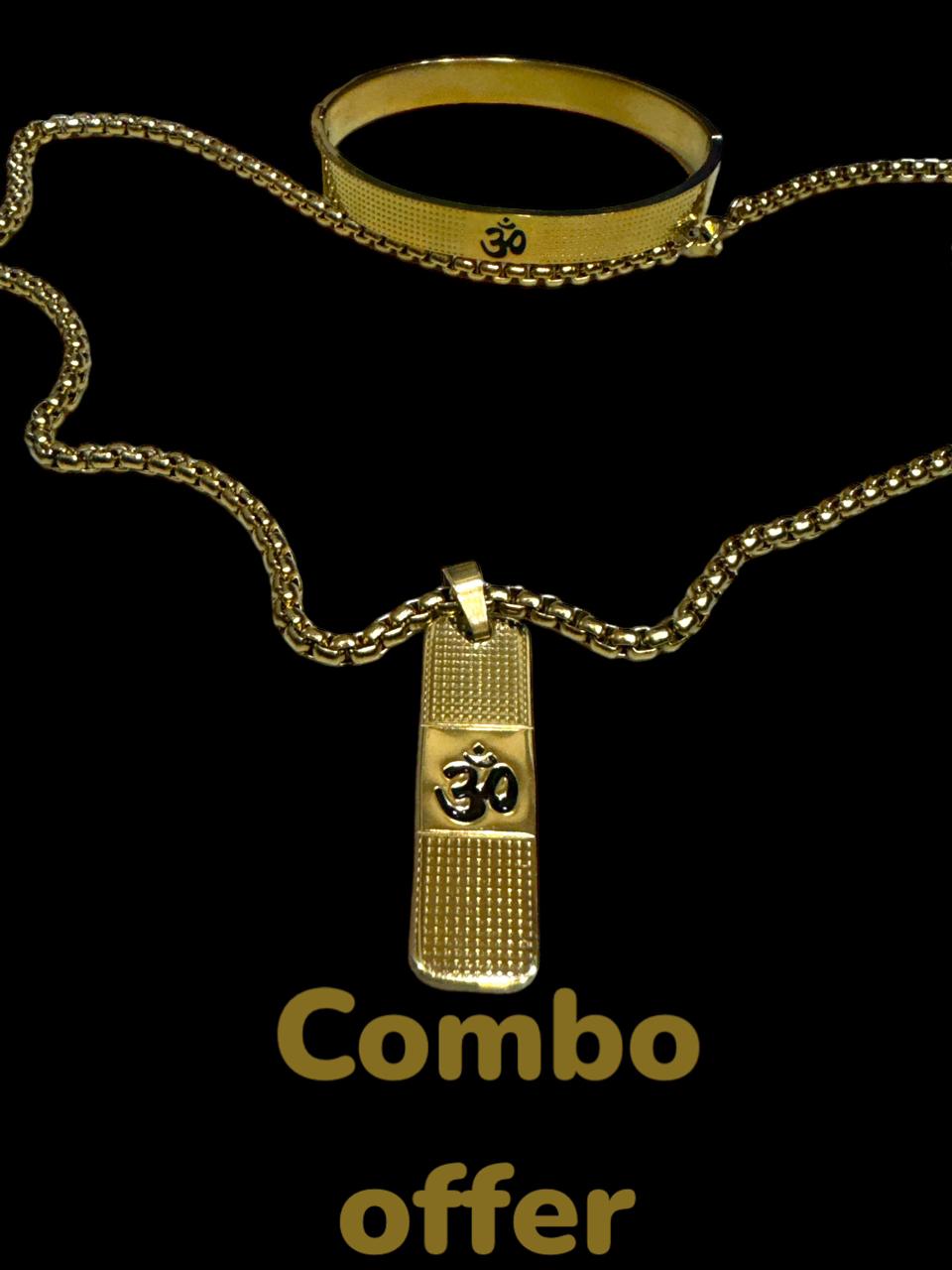 COMBO OFFER 24K GOLD PLATED SHIV KADA AND PENDANT