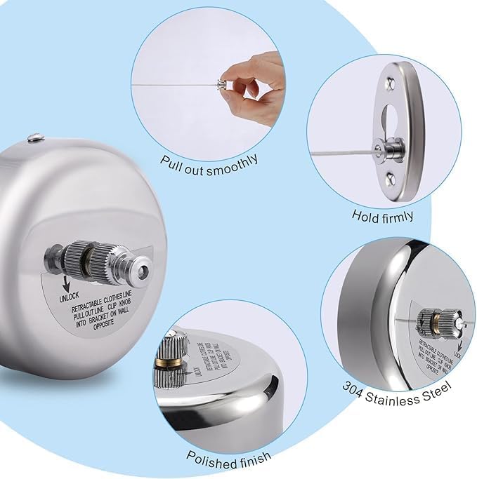 Stainless Steel Retractable Clothes Line with Adjustable Lockable