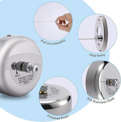 Stainless Steel Retractable Clothes Line with Adjustable Lockable