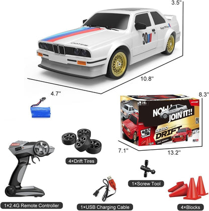 Rc Drift Remote Control Car 1:24 Scale, High-Speed, 4Wd, Led Lights, Rechargeable Racing Car, Drifting Tires, 2.4Ghz, for Kids