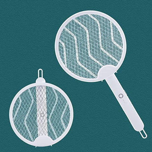 UV Light Lamp – 2in1 Electric Mosquito Killer Racket, Rechargeable Handheld Fly Swatter with1200mAh Battery, Black & White Color (Folding Racket, 1)