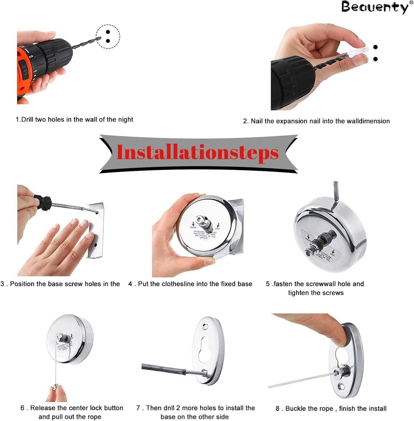 Stainless Steel Retractable Clothes Line with Adjustable Lockable