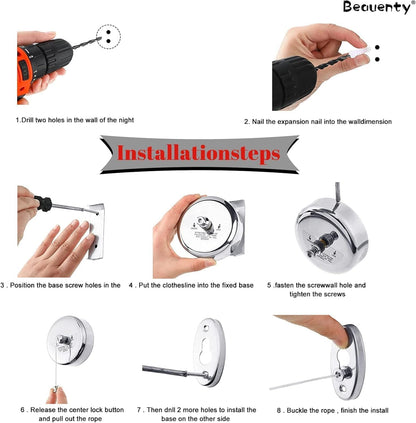 Stainless Steel Retractable Clothes Line with Adjustable Lockable