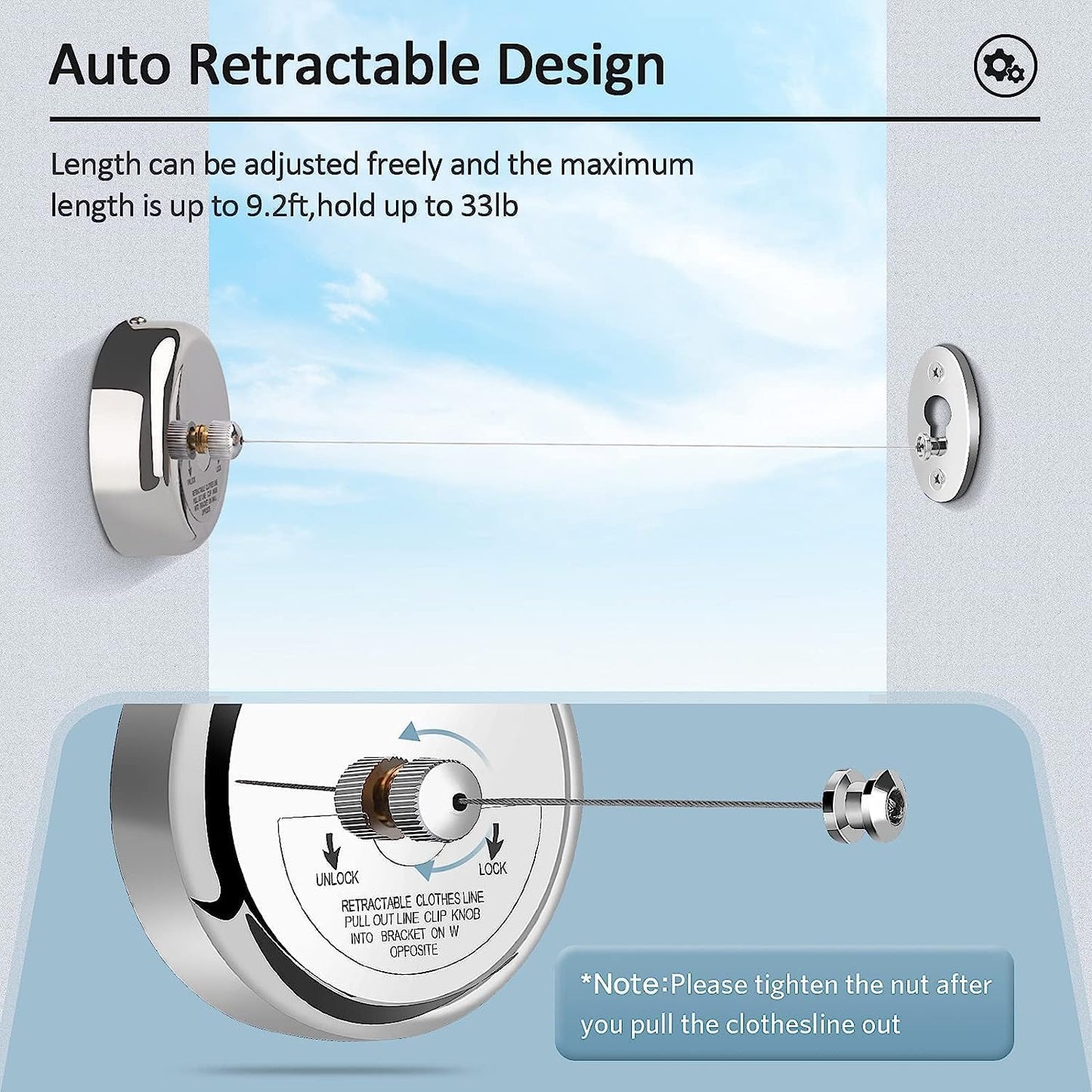 Stainless Steel Retractable Clothes Line with Adjustable Lockable