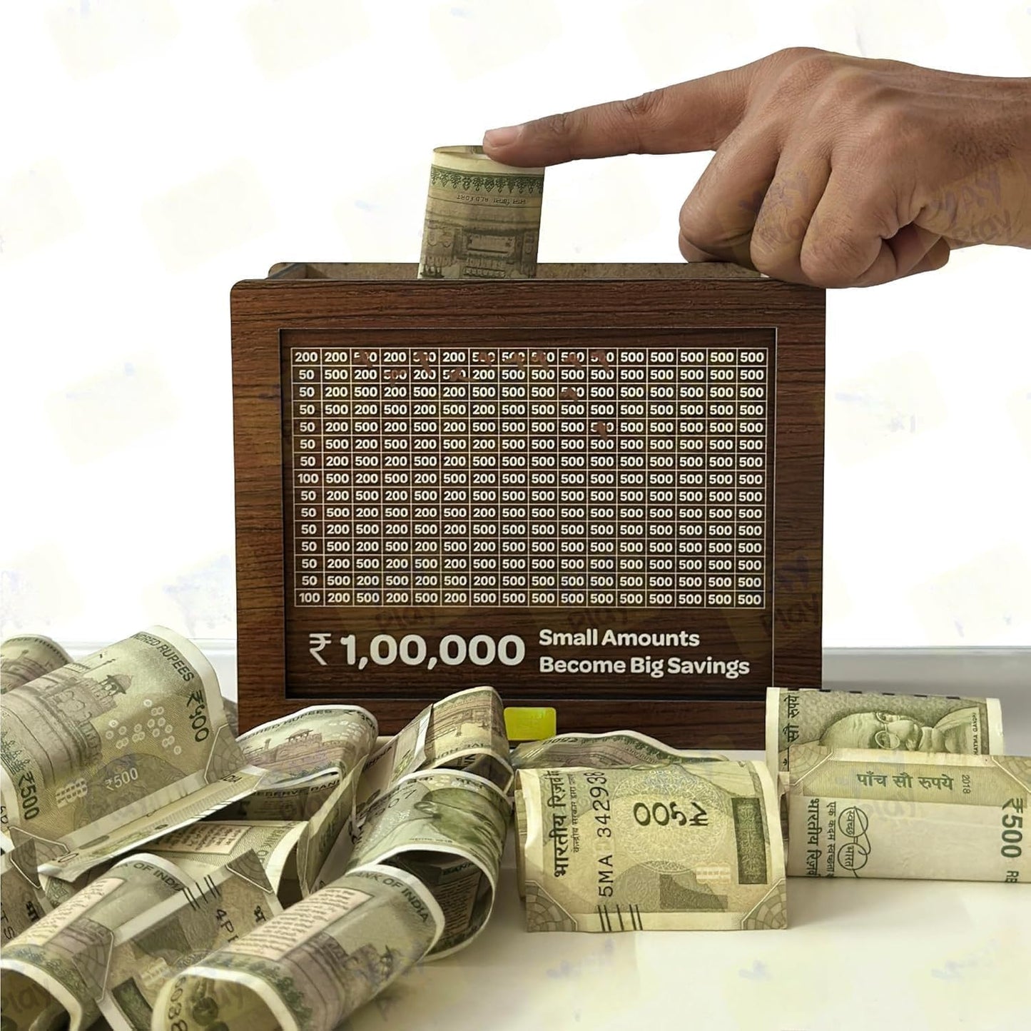 100000 Rupees Goal   Wooden Money Piggy Bank
