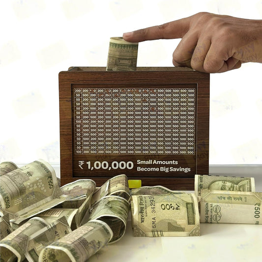 100000 Rupees Goal   Wooden Money Piggy Bank