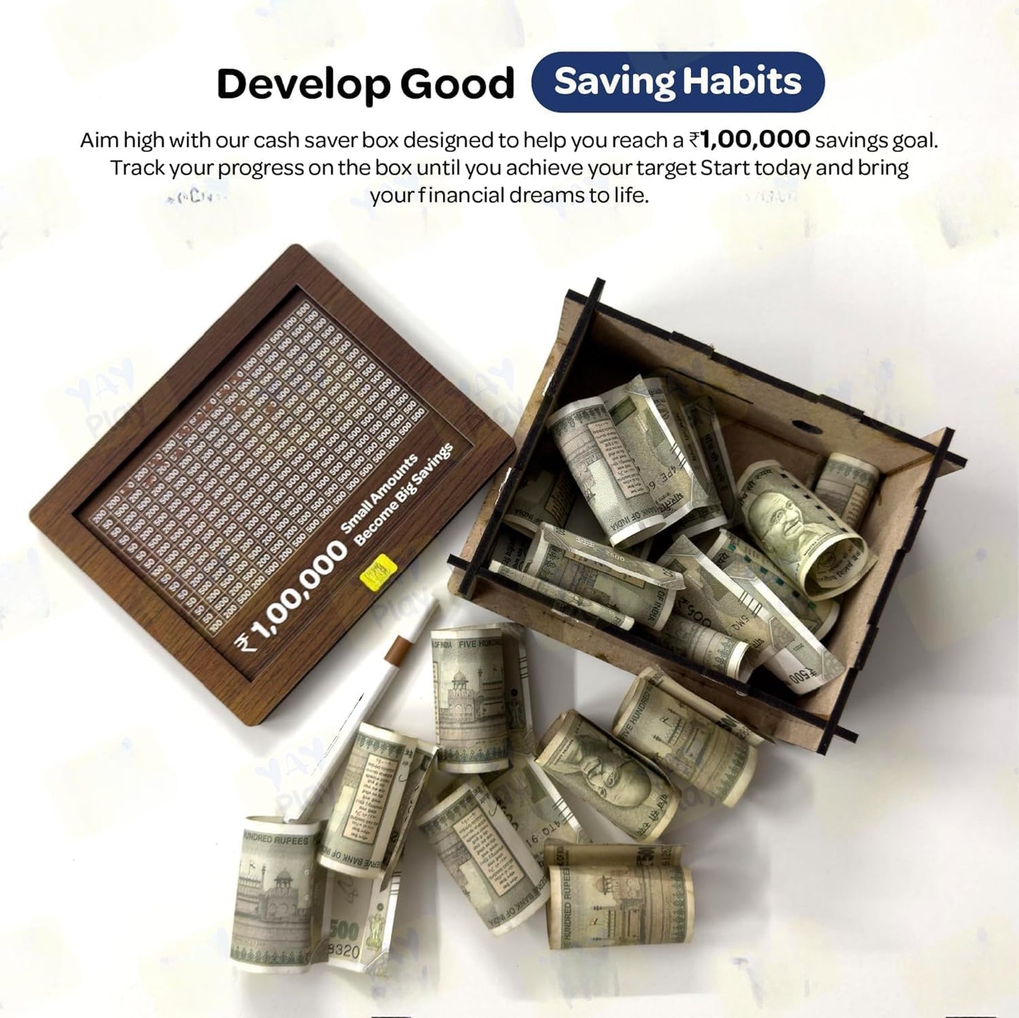 100000 Rupees Goal   Wooden Money Piggy Bank