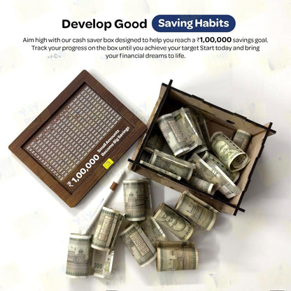 100000 Rupees Goal   Wooden Money Piggy Bank