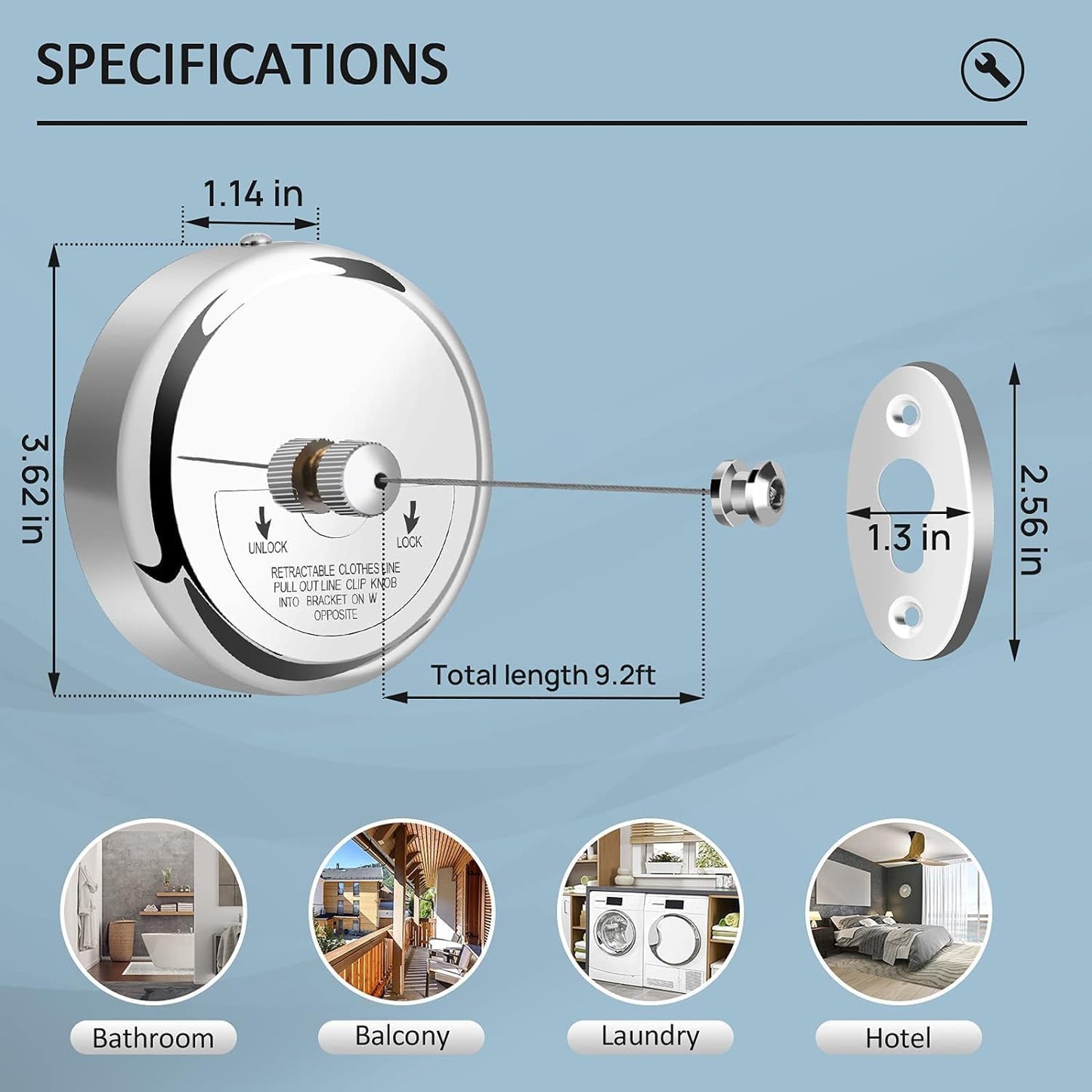 Stainless Steel Retractable Clothes Line with Adjustable Lockable