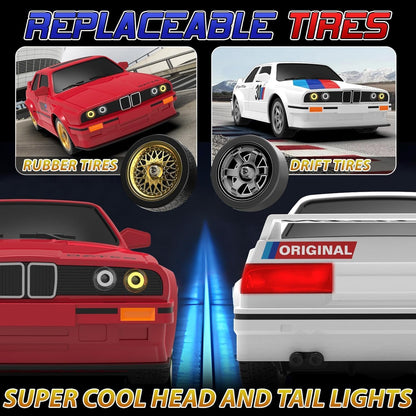 Rc Drift Remote Control Car 1:24 Scale, High-Speed, 4Wd, Led Lights, Rechargeable Racing Car, Drifting Tires, 2.4Ghz, for Kids