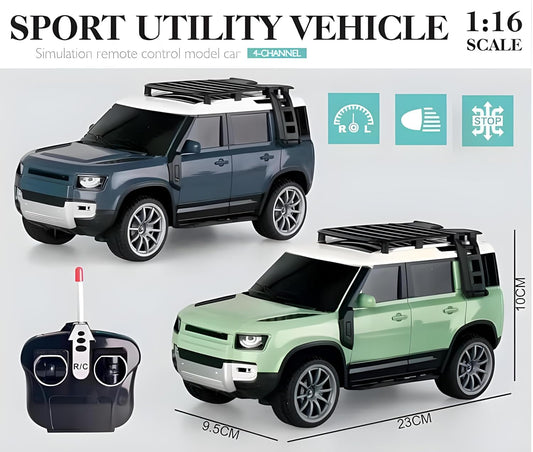 Remote Control Defender Car - 4Wd High-Speed Off-Road Rc Car With Led Lights, Rechargeable Battery,
