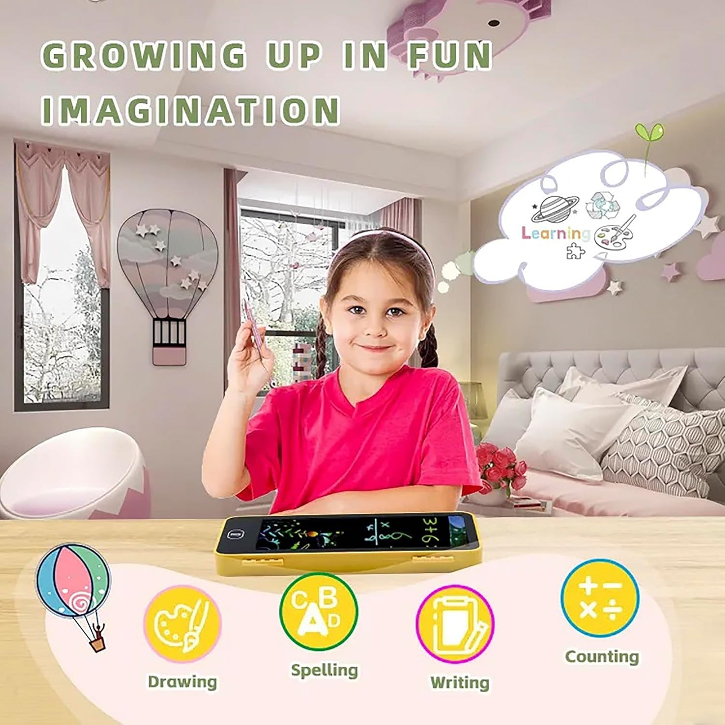 Led Drawing Pen Case. Kids Pencil Box with LCD Screen and Writing Pen with Erase Button (Multi Color)