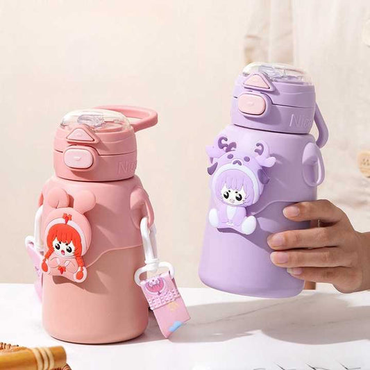 500Ml Cute Thermos Double Wall Drinking Vacuum Insulated Kids Stainless Steel Water Bottle With Straw