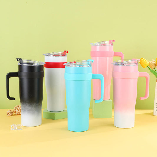 Large Capacity 40 oz Insulated Stainless Steel Car Cup Tumbler 304 Drinkware Straw Handle Gym Outdoor Activities