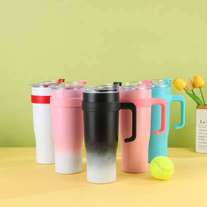 Large Capacity 40 oz Insulated Stainless Steel Car Cup Tumbler 304 Drinkware Straw Handle Gym Outdoor Activities