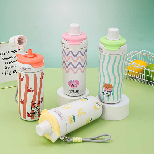 Lovely Girl Large Capacity 316 Stainless Steel Thermos Cup with Tea Bin Double Drink Cup Students Rope Straw Water Hot Beverages
