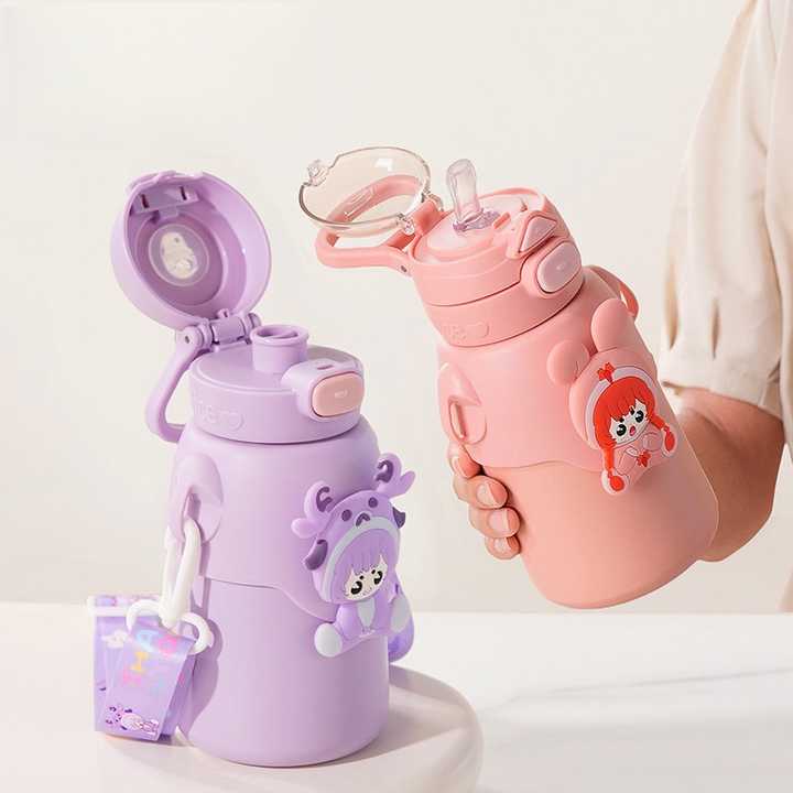 500Ml Cute Thermos Double Wall Drinking Vacuum Insulated Kids Stainless Steel Water Bottle With Straw