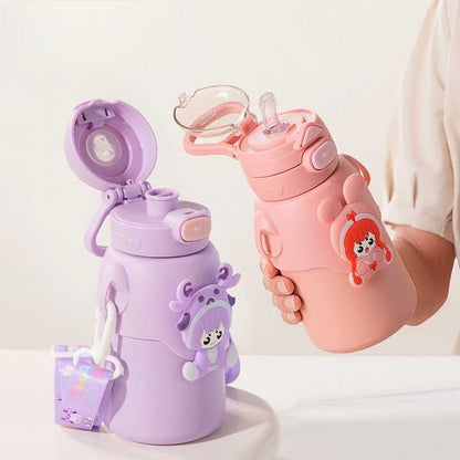 500Ml Cute Thermos Double Wall Drinking Vacuum Insulated Kids Stainless Steel Water Bottle With Straw