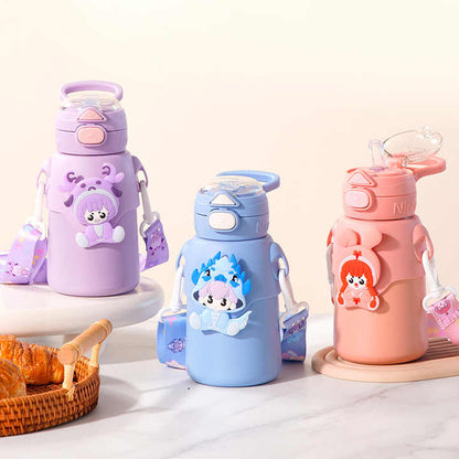 500Ml Cute Thermos Double Wall Drinking Vacuum Insulated Kids Stainless Steel Water Bottle With Straw