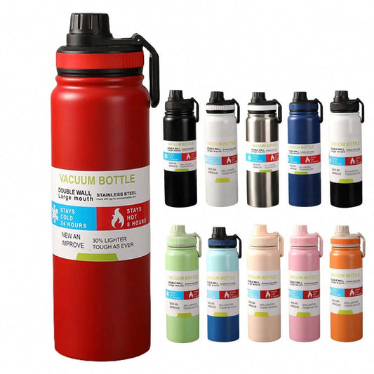 800ml Large Capacity Double Wall Sports Thermos Flask Stainless Steel Vacuum Tumbler Water Bottle with Handle No reviews yet