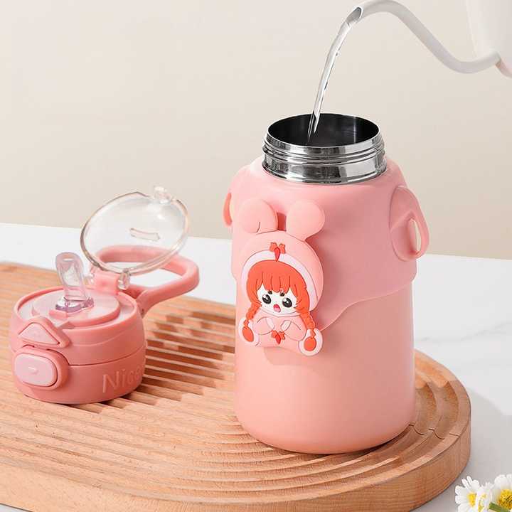 500Ml Cute Thermos Double Wall Drinking Vacuum Insulated Kids Stainless Steel Water Bottle With Straw