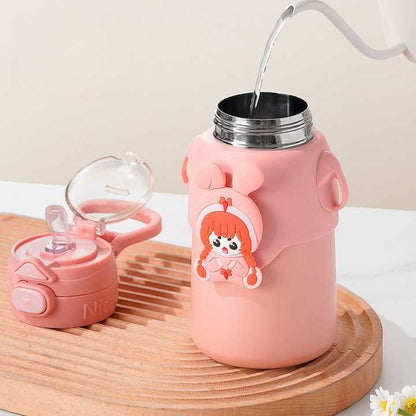 500Ml Cute Thermos Double Wall Drinking Vacuum Insulated Kids Stainless Steel Water Bottle With Straw