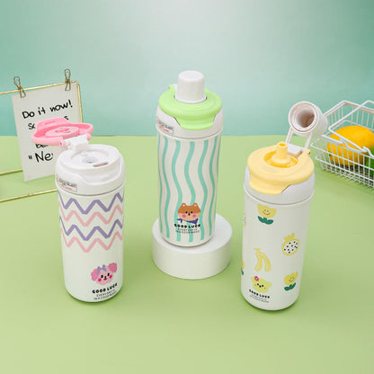 Lovely Girl Large Capacity 316 Stainless Steel Thermos Cup with Tea Bin Double Drink Cup Students Rope Straw Water Hot Beverages