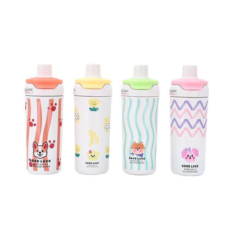 Lovely Girl Large Capacity 316 Stainless Steel Thermos Cup with Tea Bin Double Drink Cup Students Rope Straw Water Hot Beverages