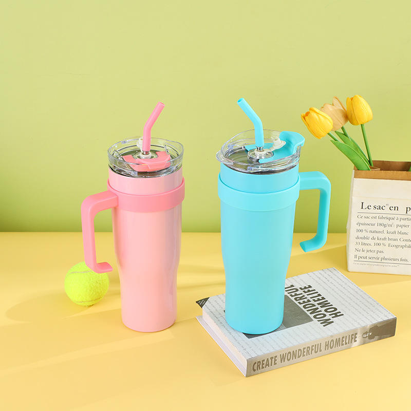 Large Capacity 40 oz Insulated Stainless Steel Car Cup Tumbler 304 Drinkware Straw Handle Gym Outdoor Activities