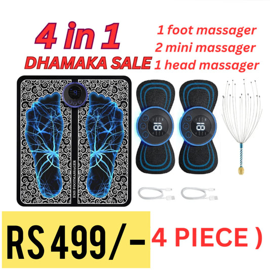 4 IN 1 -DHAMAKA SALE -EMS FOOT MASSAGER + 2 BUTTERFLY MINI MASSAGER + 1 HEAD MASSAGE R
