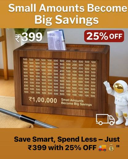 100000 Rupees Goal   Wooden Money Piggy Bank